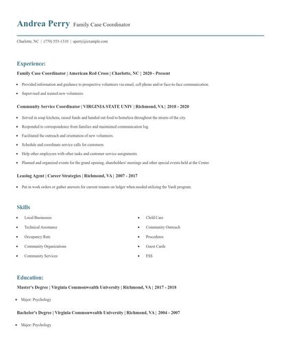 Family Case Coordinator Resume