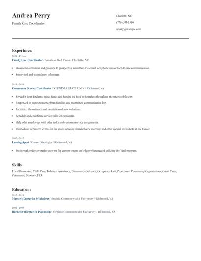 Family Case Coordinator Resume