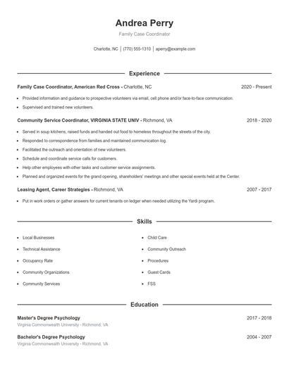 Family Case Coordinator Resume