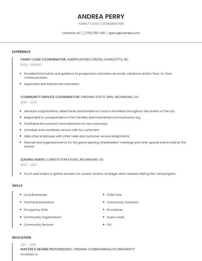 Family Case Coordinator Resume