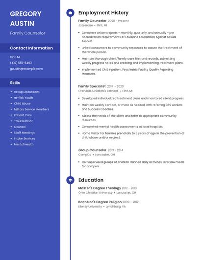 Family Counselor Resume