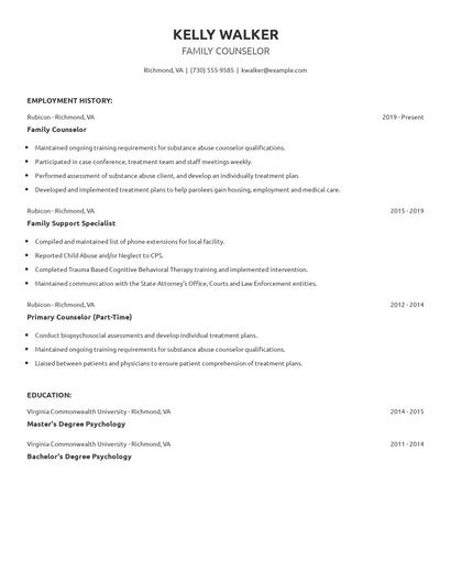 Family Counselor Resume