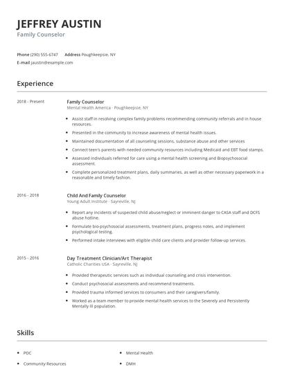 Family Counselor Resume