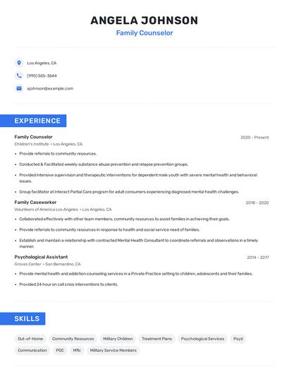 Family Counselor Resume
