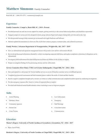 Family Counselor Resume