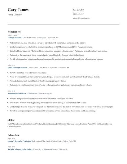 Family Counselor Resume