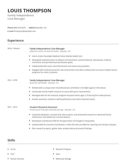 Family Independence Case Manager Resume