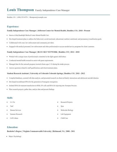 Family Independence Case Manager Resume