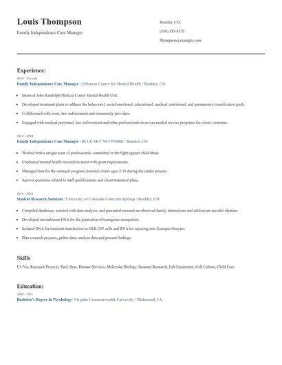 Family Independence Case Manager Resume