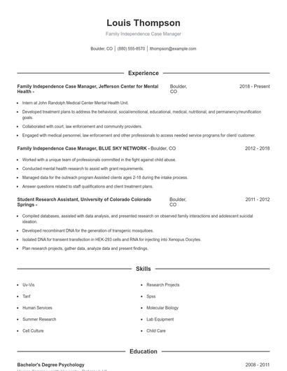 Family Independence Case Manager Resume