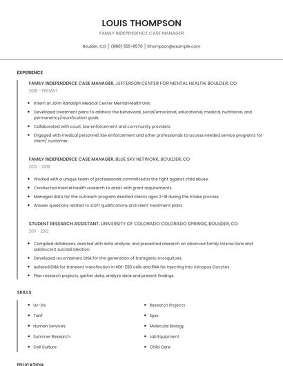 Family Independence Case Manager Resume