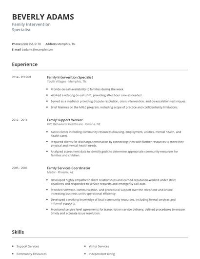 Family Intervention Specialist Resume