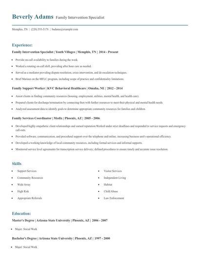 Family Intervention Specialist Resume