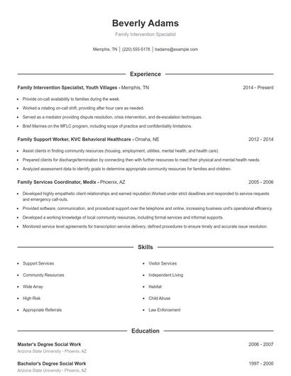Family Intervention Specialist Resume