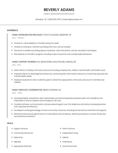 Family Intervention Specialist Resume