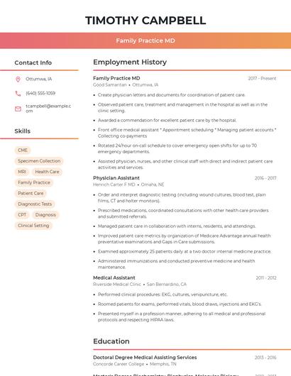 Family Practice MD Resume