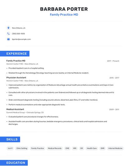 Family Practice MD Resume