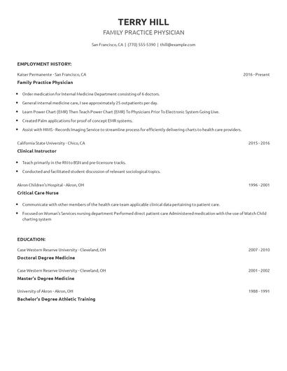 Family Practice Physician Resume