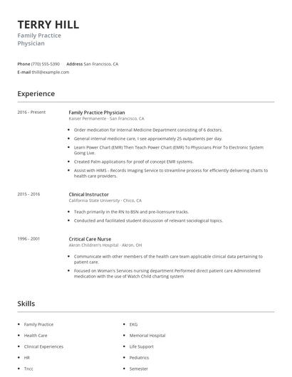 Family Practice Physician Resume