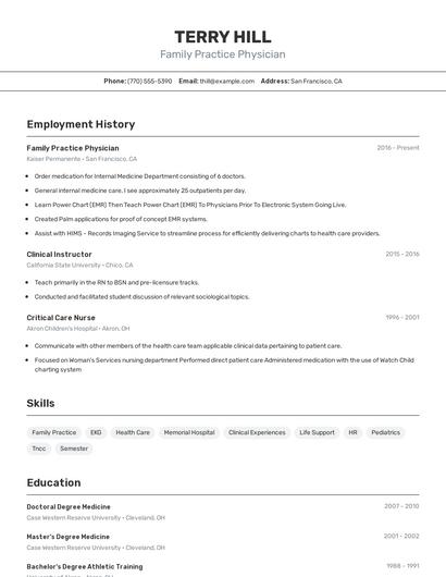 Family Practice Physician Resume