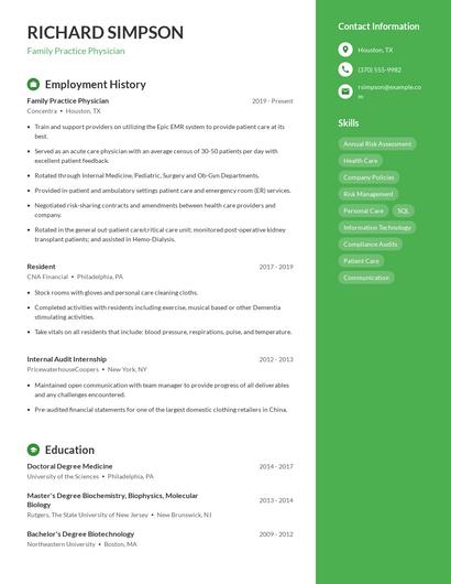 Family Practice Physician Resume