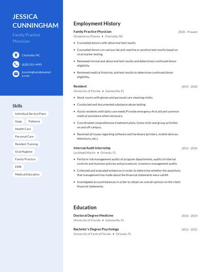 Family Practice Physician Resume