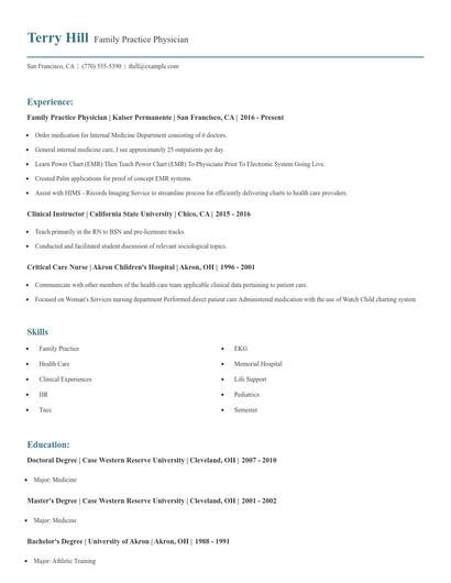 Family Practice Physician Resume