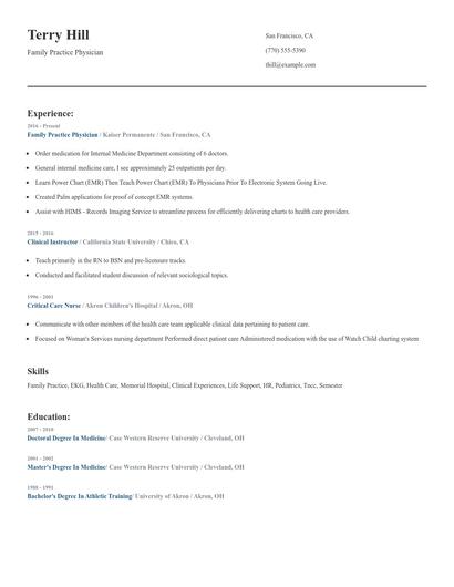 Family Practice Physician Resume