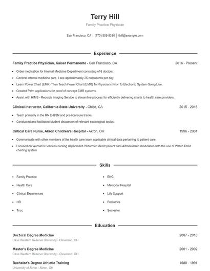 Family Practice Physician Resume