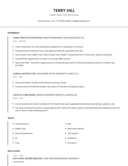 Family Practice Physician Resume
