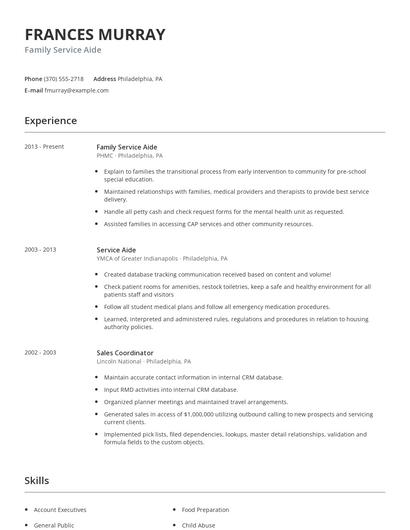 Family Service Aide Resume