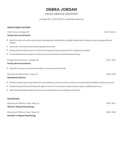 Family Service Assistant Resume