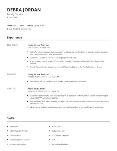 Family Service Assistant Resume