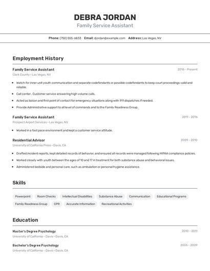 Family Service Assistant Resume