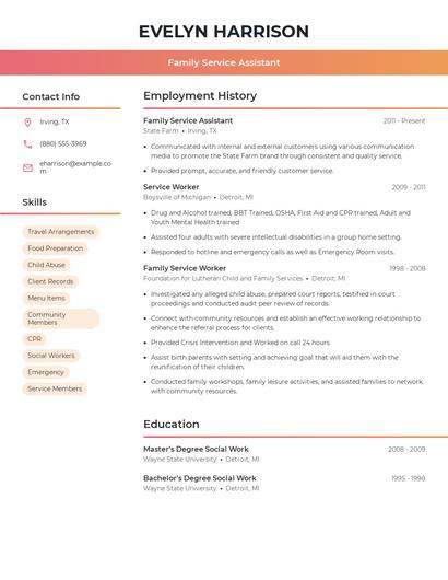 Family Service Assistant Resume