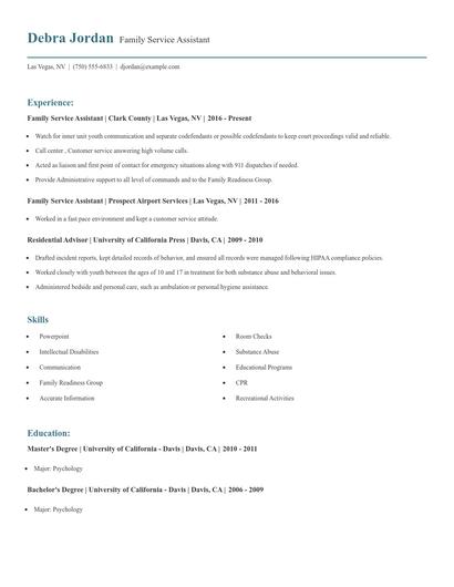Family Service Assistant Resume