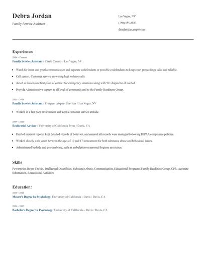Family Service Assistant Resume