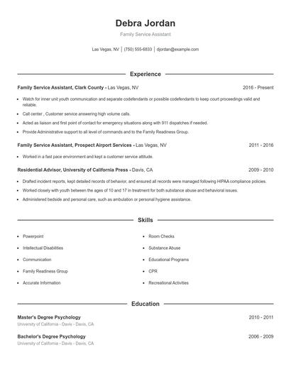 Family Service Assistant Resume