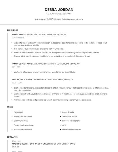 Family Service Assistant Resume