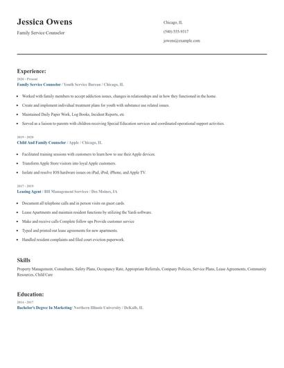 Family Service Counselor Resume