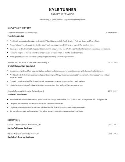 Family Specialist Resume