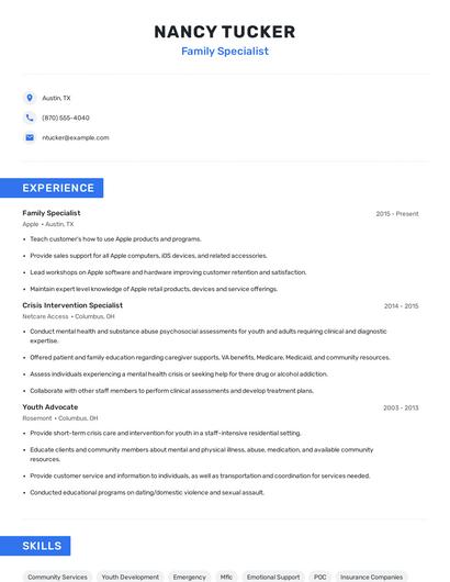 Family Specialist Resume