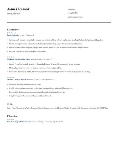 Family Specialist Resume