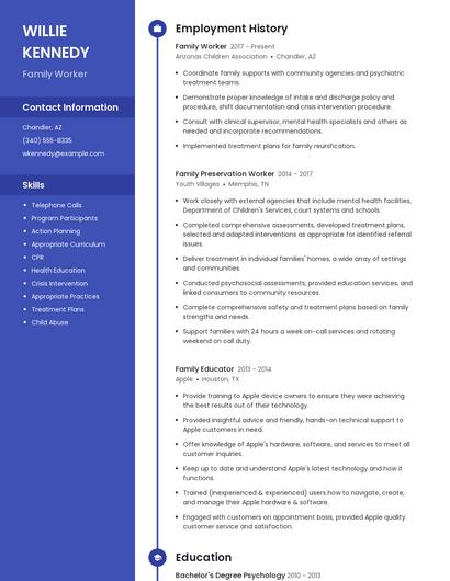 Family Worker Resume