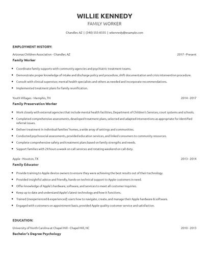 Family Worker Resume