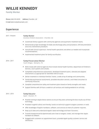 Family Worker Resume
