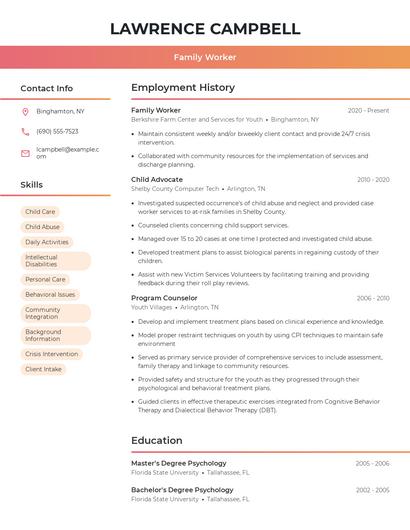 Family Worker Resume