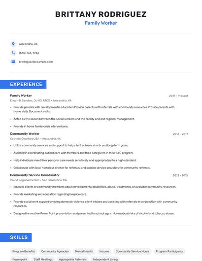 Family Worker Resume