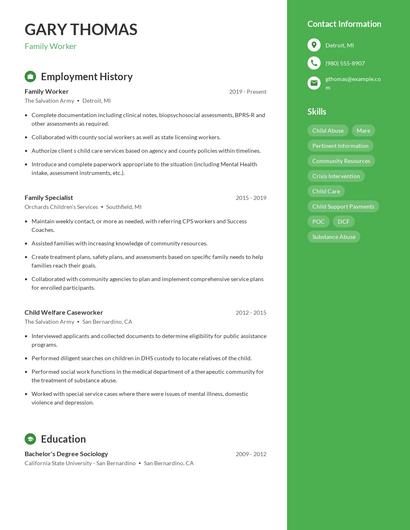 Family Worker Resume
