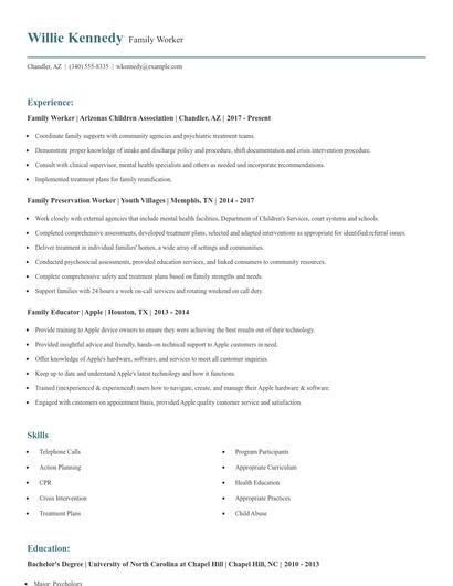 Family Worker Resume